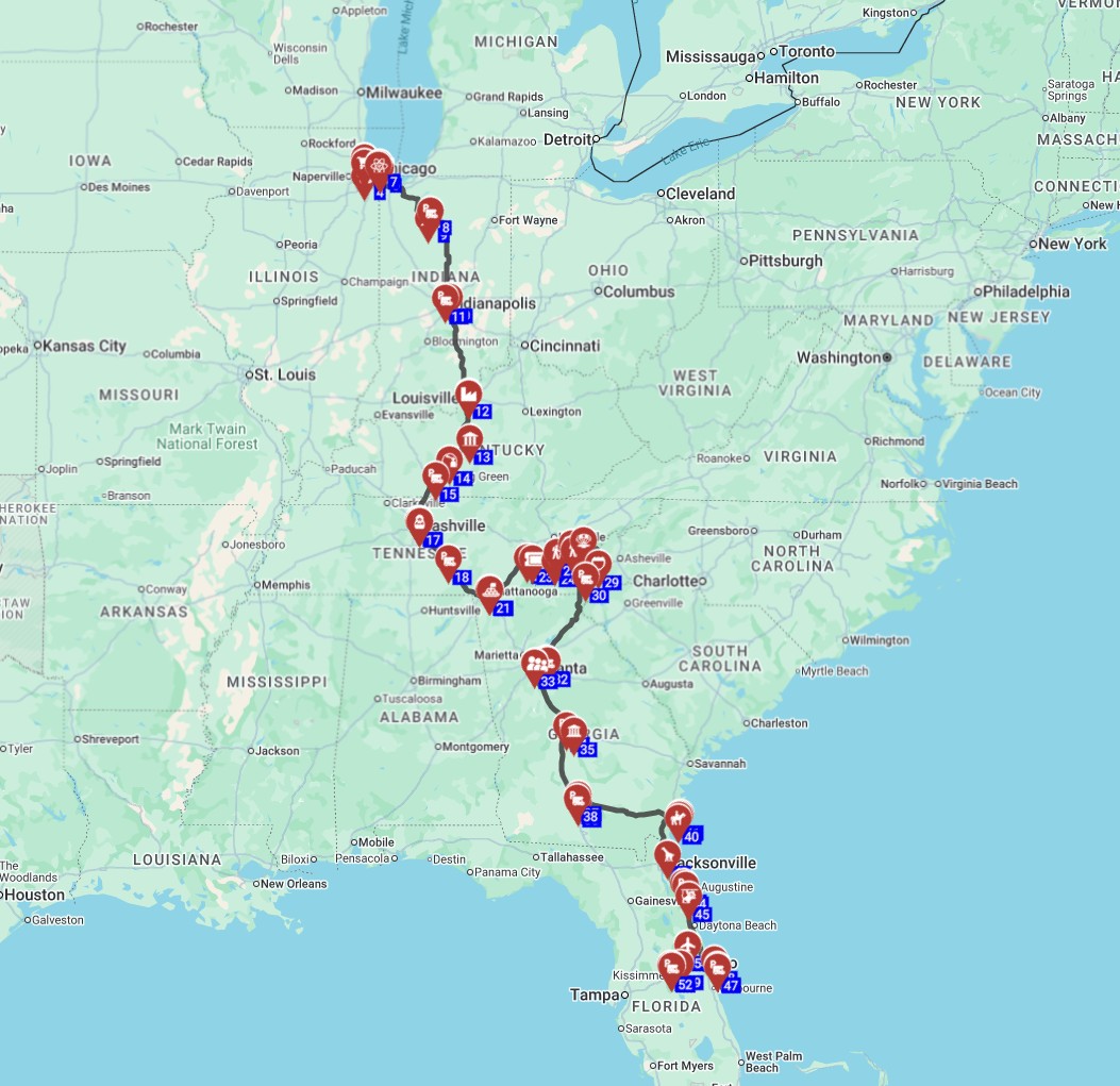 Recommended RV trip in USA - Chicago to Orlando motorhome trip